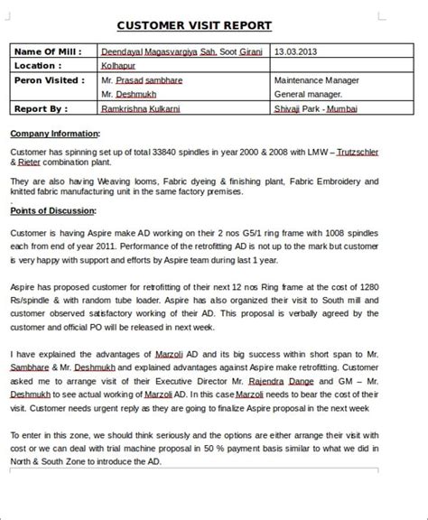 Customer Visit Report Format Templates (7) - TEMPLATES EXAMPLE | TEMPLATES EXAMPLE | Proposal ...