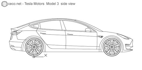 New Autocad drawing Tesla Inc Model 3 Tesla Motors electric car side dwg