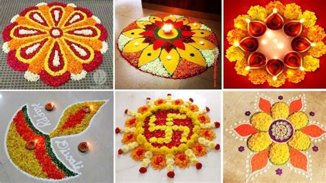 Diwali Flower rangoli designs. Flower rangoli designs for Diwali || Diwali Flower decoration ...