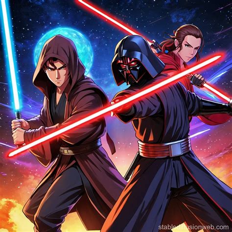 jedi and sith warriors fighting with lightsabers in the background ...