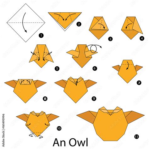 Step by step instructions how to make origami An Owl. Stock ...