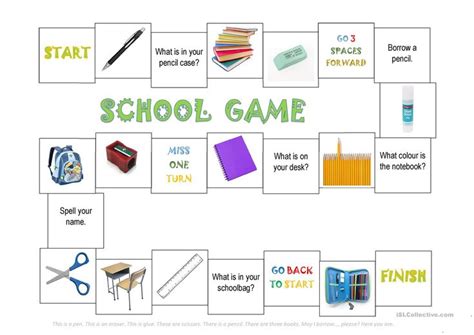 School Objects Game - English ESL Worksheets