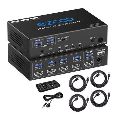 8K HDMI KVM Switch 4X1 with USB3.0 KVM, 3 port USB,support 4K120Hz 4:4: ...