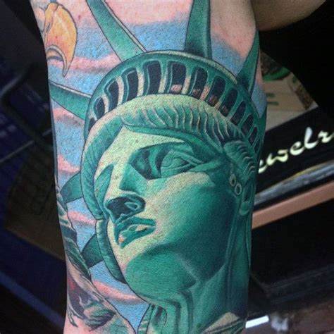 Green Ink Patriotic Statue Of Liberty Guys Outer Arm Tattoos Eagle ...