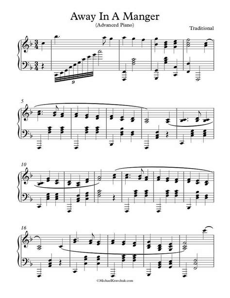 Free Piano Arrangement Sheet Music – Away In A Manger - Advanced ...