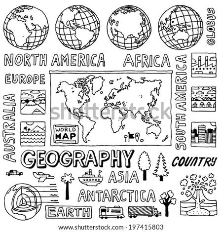 Geography Doodles Hand Drawn Vector Illustration Stock Vector (Royalty Free) 197415803 ...