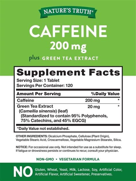 Nature's Truth Caffeine Tablets Plus Green Tea Extract, 120 Count