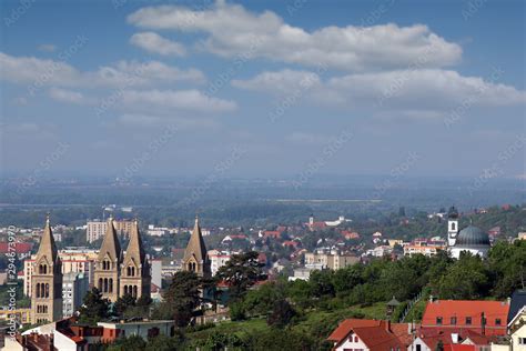 The Cathedral of Pecs towers cityscape Pecs Hungary Stock Photo | Adobe ...