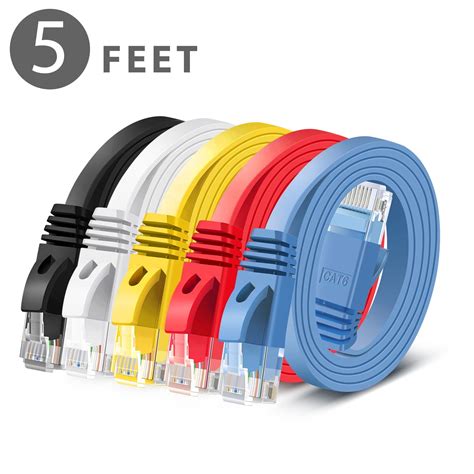 Ethernet Cable Cat 6 Flat Cable, Cat 6 Ethernet Cable 5 ft, Flat Wire (Multi-Color 5 Pack) Cat6 ...