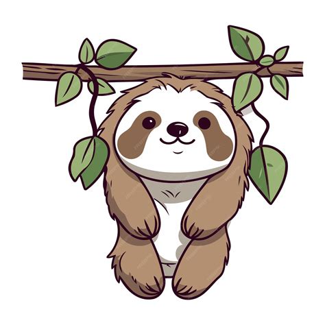 Premium Vector | Cute sloth hanging on a tree cartoon vector illustration graphic design