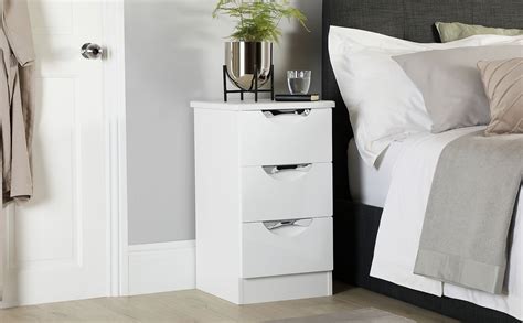 Camden White and White High Gloss 3 Drawer Bedside Table | Furniture Choice