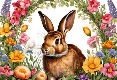 Rabbit Flowers Vintage Illustration Free Stock Photo - Public Domain Pictures