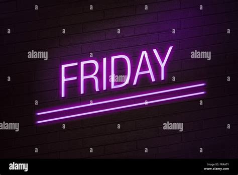 Purple neon sign with friday text on wall Stock Photo - Alamy