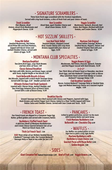 Montana Club Great Falls Montana Menu