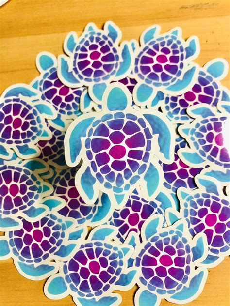 This is a blue and purple gradient sea turtle sticker to decorate your ...