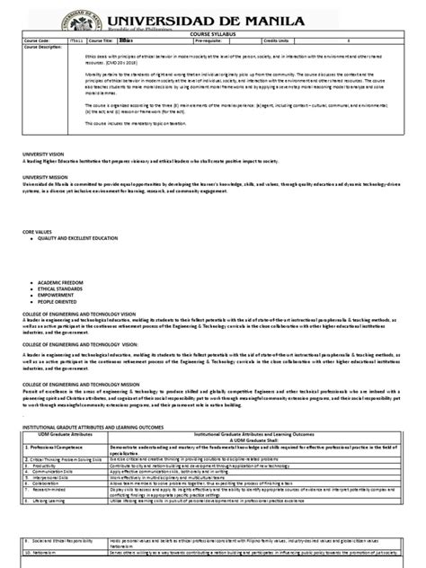 Ethics Syllabus 2022 | PDF | Morality | Virtue Ethics