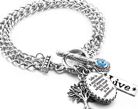 Inspirational Charm Bracelet, Silver Inspirational Life Quote Jewelry, Stainless Steel Bracelet ...