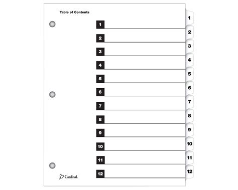 Cardinal OneStep Printable Table of Contents Dividers, 12 Tab, White