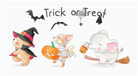 trick or treat with cute animals in Halloween costume illustration 7933826 Vector Art at Vecteezy