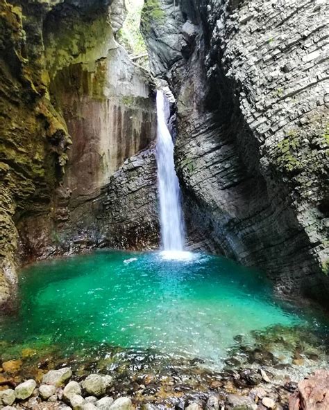 Slap Kozjak v Aprilu Kozjak waterfall near Kobarid on the Soca Trail ...