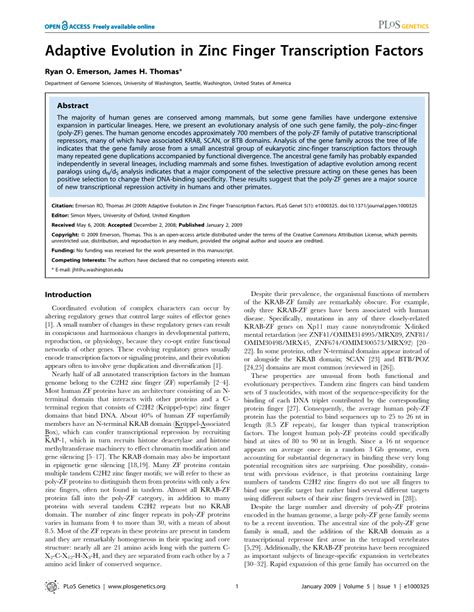 (PDF) Adaptive Evolution in Zinc Finger Transcription Factors