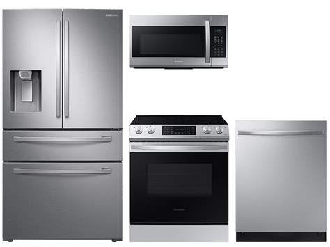 Samsung 23 cu. ft. counter depth 4-door refrigerator, 6.3 cu. ft. electric range, microwave and ...