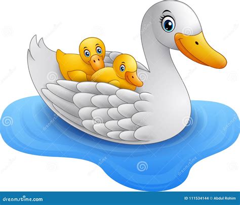 Cartoon Mother Duck with Baby Duck Floats on Water Stock Vector ...