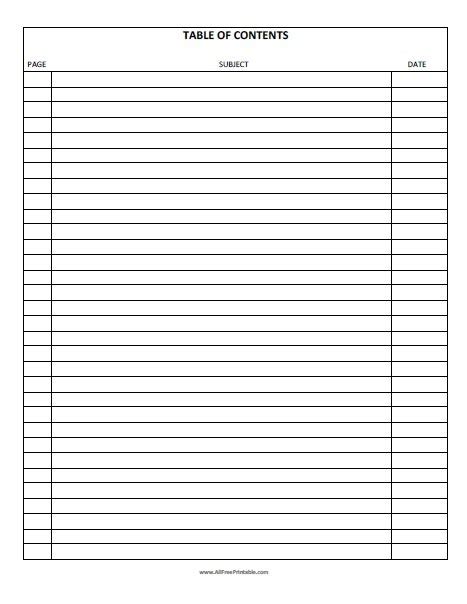 Printable Blank Table Of Contents Template | Brokeasshome.com