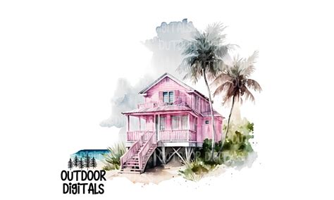 Beach House PNG, Watercolor Beach House Clipart, Beach House Wall Art ...