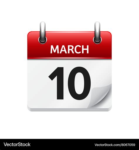 March 10 flat daily calendar icon Date Royalty Free Vector