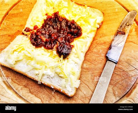 Cheddar cheese sandwich with Branston pickle Stock Photo - Alamy