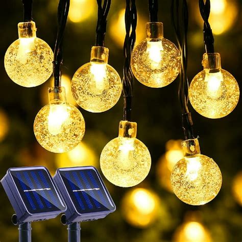 2 Pack Solar String Lights Outdoor, 100LED 39FT Fairy Crystal Ball String Lights, 8 Modes Solar ...