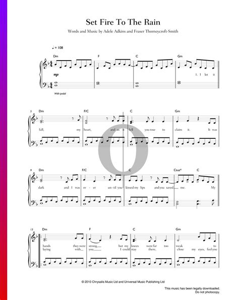 Set Fire To The Rain Partitura » Adele (Piano, Voz) | Descarga PDF - OKTAV