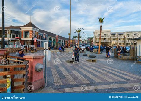 Pismo Beach Pier Plaza with Walking People, Downtown of Pismo Beach, California Editorial Stock ...