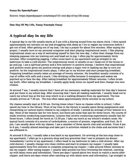 📗 One Day Of My Life, Essay Example | SpeedyPaper.com