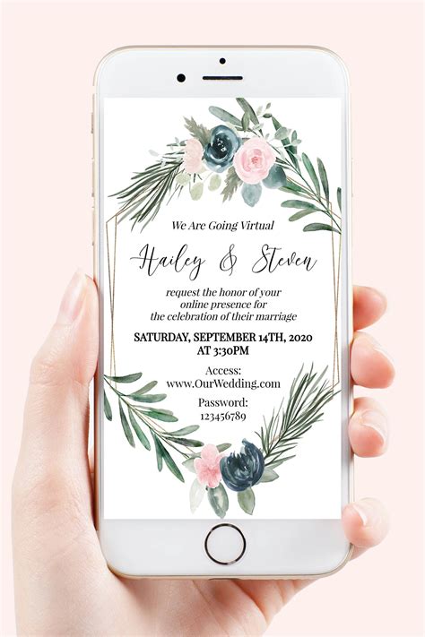 Virtual Wedding Evite Floral Electronic Virtual Invitation | Etsy ...