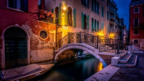 Venice canal at night, Italy - backiee