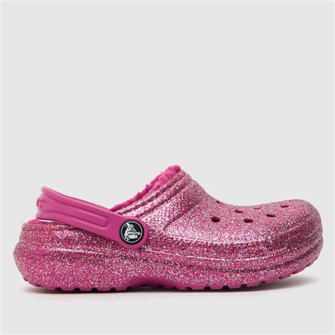 Crocs Pink Classic Lined Glitter Clog Girls Junior Sandals - ShoeFreak