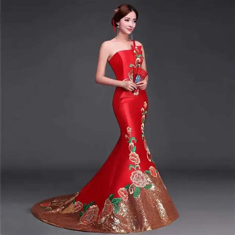 Luxury Red Chinese Oriental Dresses Qipao Long Cheongsam Chinese Bride ...