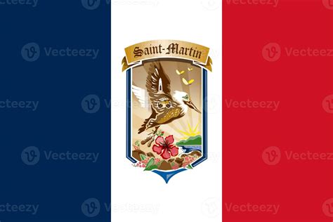 The official current flag and coat of arms of Collectivity of Saint Martin. State flag of Saint ...