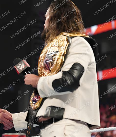 WWE Raw Seth Rollins Leather Suit | White Leather Suit- USA Jacket