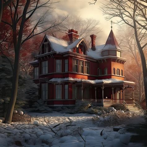 Premium AI Image | A house in the woods with snow on the roof