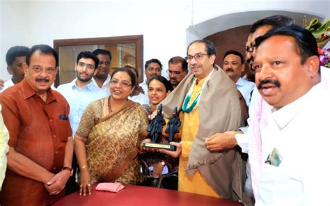 Shiv Sena (UBT) chief Uddhav Thackeray being felicitated during a meeting with party leaders