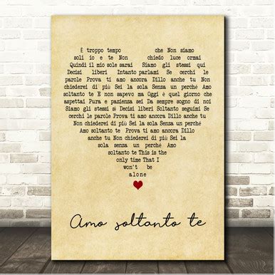 Andrea Bocelli Amo soltanto te Vintage Heart Song Lyric Print - Song ...