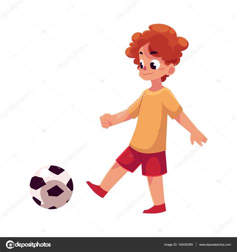 Teenage Caucasian boy kicking football ball at playground Stock Vector ...