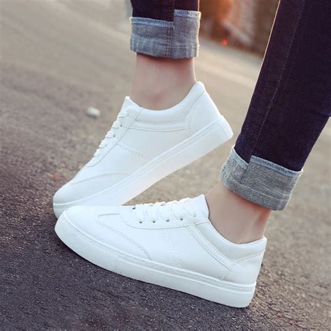 Breathable White Shoes Woman 2018 Summer Fall Lace up PU Casual Shoes ...