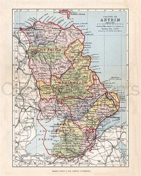 Antrim 1846 Antique Irish Map of County Antrim Printed On | Etsy