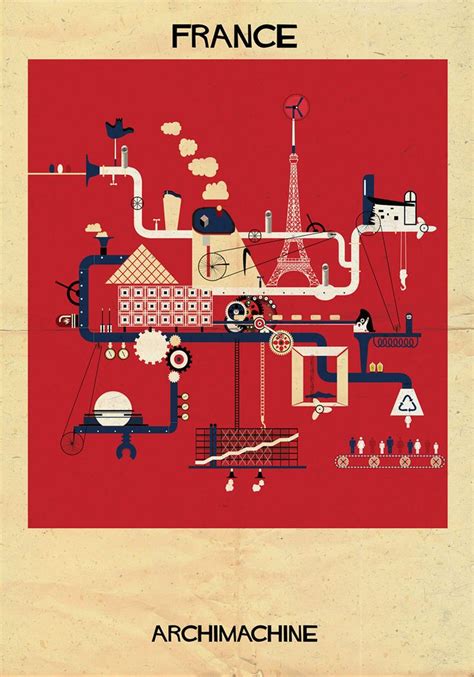 federico babina illustrates countries operated by architecture Tour Eiffel, Bts Design Graphique ...