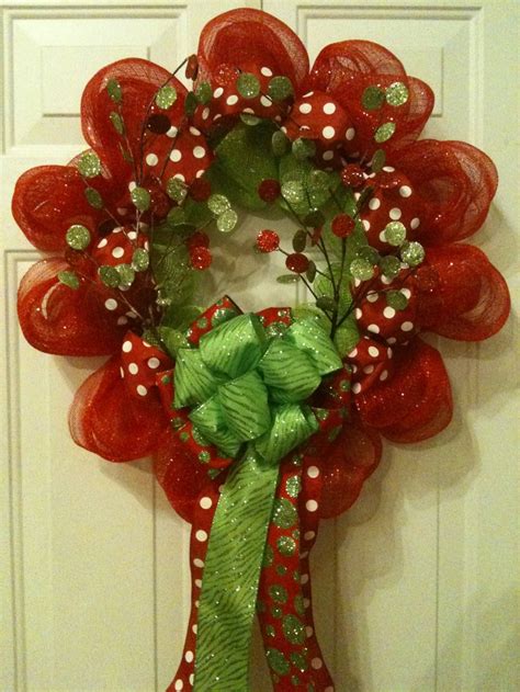 CHRISTMAS RED AND LIME GREEN POLY DECO MESH WREATH Christmas Mesh Wreaths, Holiday Decor ...