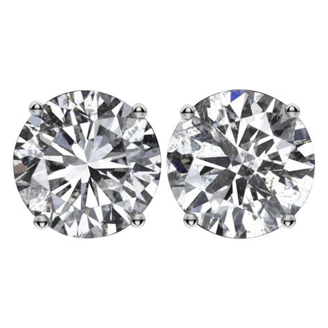 4 Carat Round Cut Diamond Stud Earrings For Sale at 1stDibs | 4 carat earrings